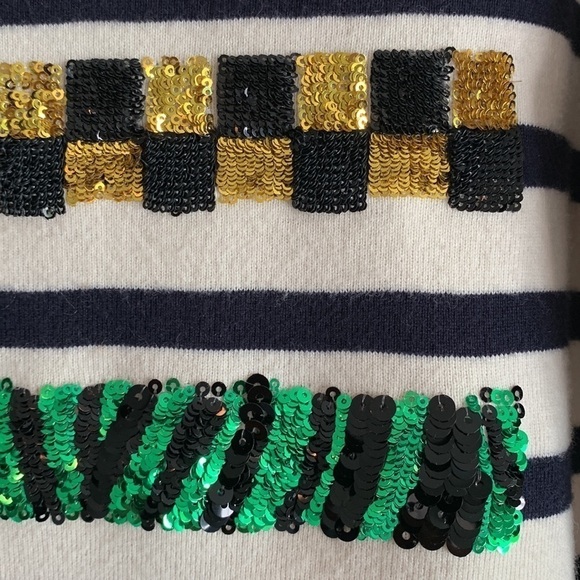 Marc Jacobs | Striped Knit Animal Sequin Bateau Cashmere Cotton Blend Sweater M - Picture 4 of 16